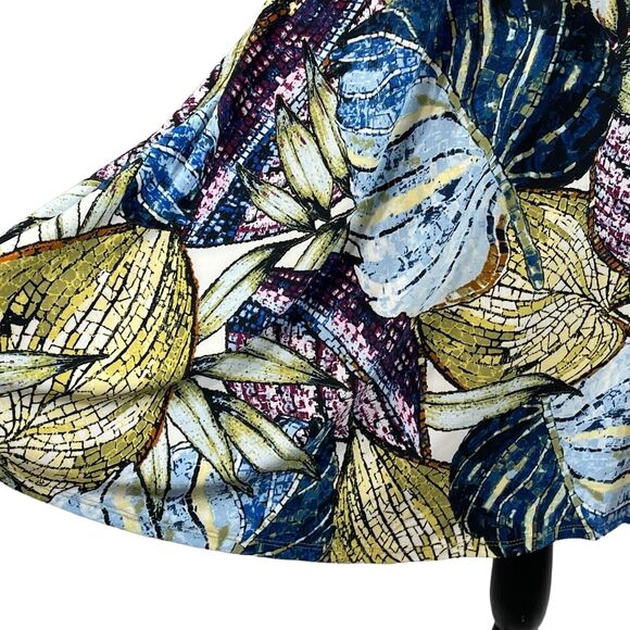 Anne Klein SZ 4 A-Line Dress Sleeveless Stretch V-Neck Leaf Print Lined Multi - Picture 3 of 8